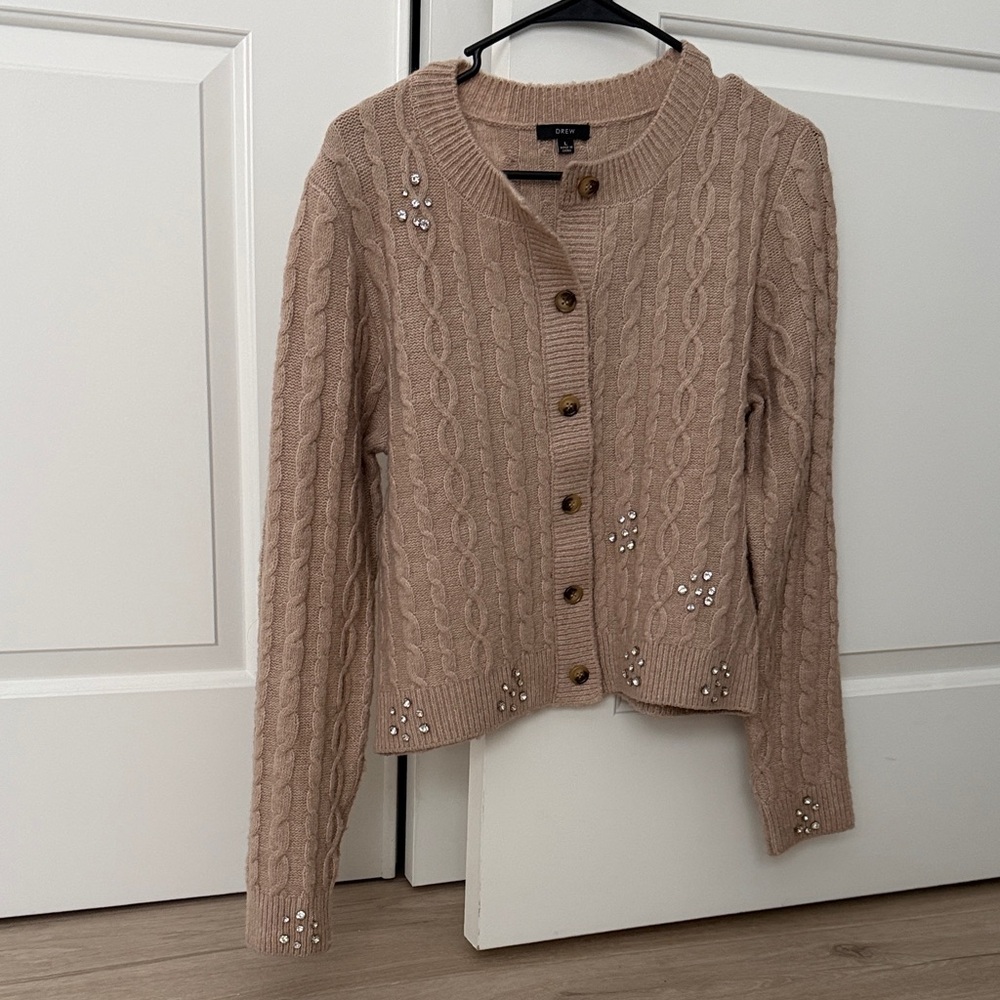 Like new Drew Beige Cable Knit Cardigan with Embellishments